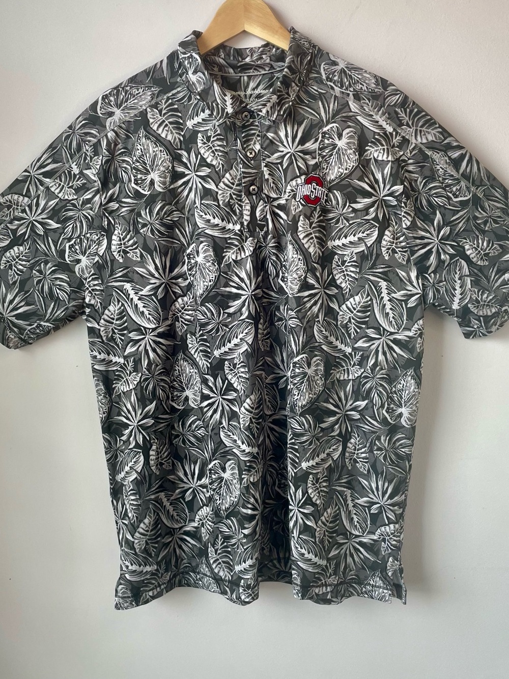 Tommy Bahama IslandZone Ohio State Black Floral Tropical Print Polo Shirt Men XL